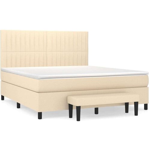 VidaXL Krevet s oprugama i madracem krem 160x200 cm od tkanine Slike
