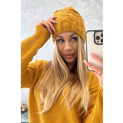 Kesi Cap with fleece Agnieszka K239 mustard Slike