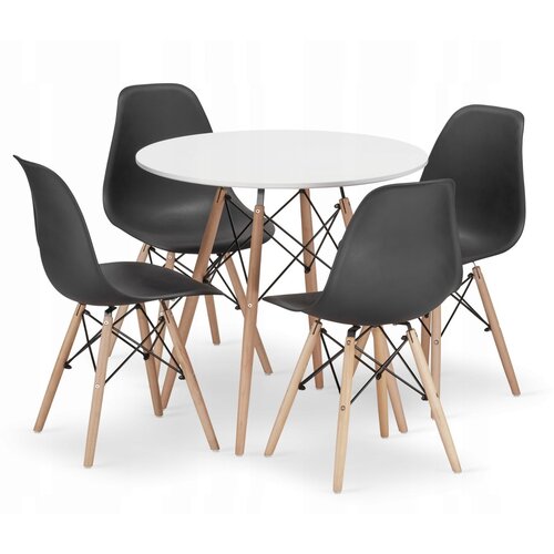 BOLZZ torino Okrugli Sto 80 cm Beli + Milano set 4 Stolice Crni Slike