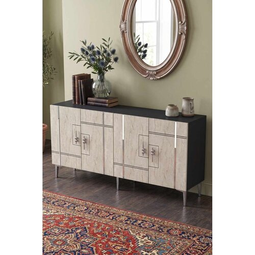 Hanah home komoda Ilay 150, 150 cm, antracit / travertin / srebrna Cene