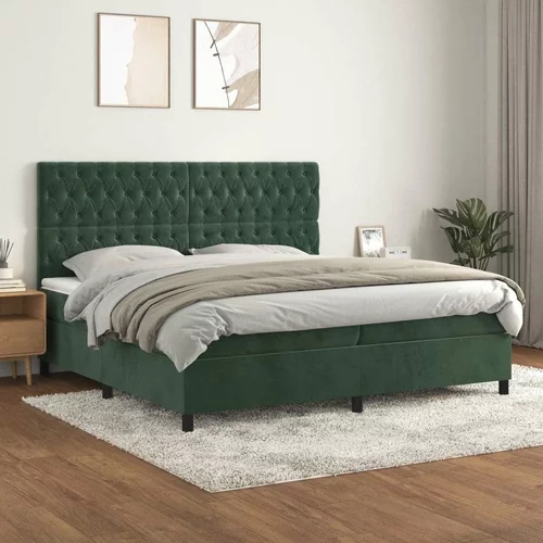  Box spring postelja z vzmetnico temno zelena 200x200 cm žamet, (20761193)