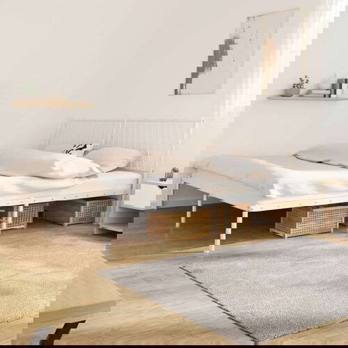 Metalni okvir za krevet s uzglavljem bijeli 200x200 cm Slike