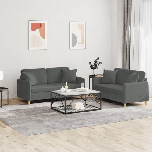 VidaXL 2-dijelni set sofa s jastucima tamnosivi od tkanine Slike