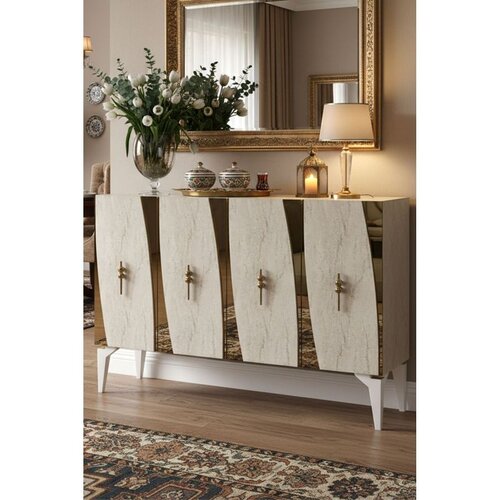 Hanah home komoda Elips 120, 120 cm, bela / travertin / zlatna Cene