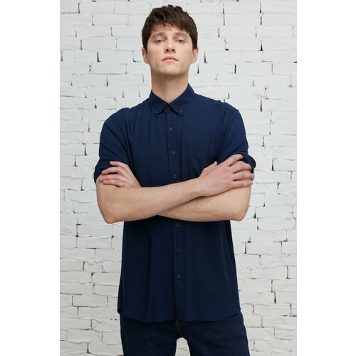 ALTINYILDIZ CLASSICS Men's Navy Blue Slim Fit Slim Fit Shirt with Buttons and Pocket Short Sleeved Shirt. Slike