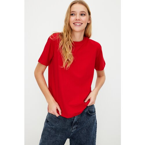 Trendyol Red 100% Cotton Basic Crew Neck Knitted T-Shirt Slike