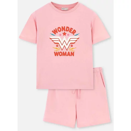 Dagi Pink Wonder Woman Printed Short Sleeved T-Shirt, Shorts and Pajamas Set