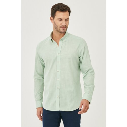 AC&Co / Altınyıldız Classics Men's A.Mint Tailored Slim Fit Oxford Buttoned Collar Linen-Looking 100% Cotton Flared Shirt. Slike