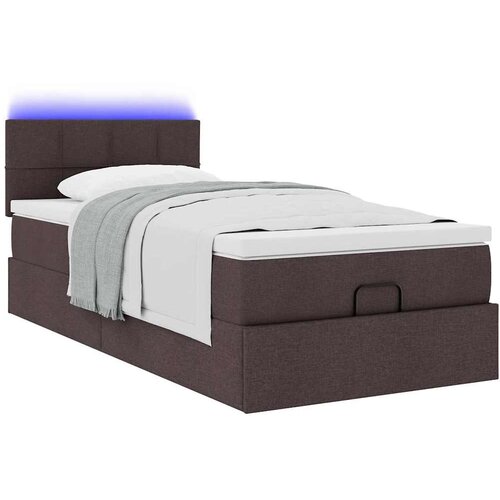  Otomanski krevet s madracem i LED tamnosmeđi 90x200 cm tkanine Slike