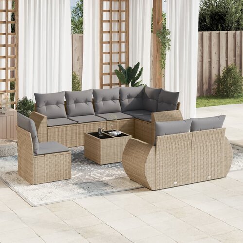 VidaXL 9-dijelni set vrtnih sofa s jastucima bež od poliratana Slike