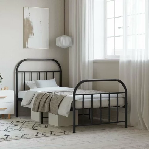 Metalni okvir kreveta uzglavlje i podnožje crni 90 x 200 cm