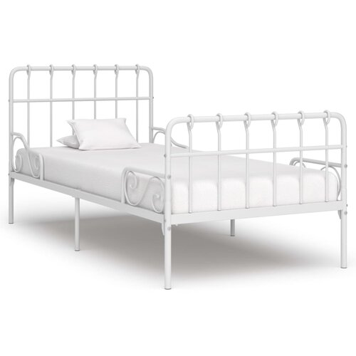 vidaXL posteljni okvir z letvenim dnom bel kovinski 90x200 cm Cene