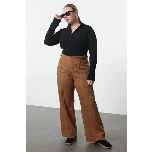 Trendyol Curve Light Brown Adjustable Waist Wide Leg Plus Size Jeans