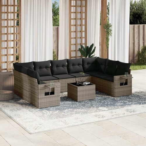 vidaXL 10-dijelni set vrtnih sofa od poliratana s jastucima sivi Cijene