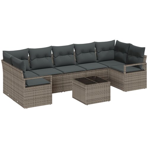 VidaXL 8-dijelni vrtni sofa set s jastučićima sivi poli rattan, 2-mjesta vrtni sofa s jastučićima sivi poli rattan Slike