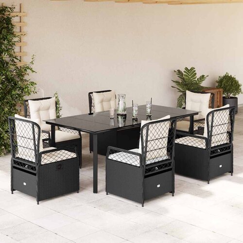  7-dijelni vrtni blagovaonski set s jastucima crni od poliratana Crna 200 x 100 x 74 cm Cene