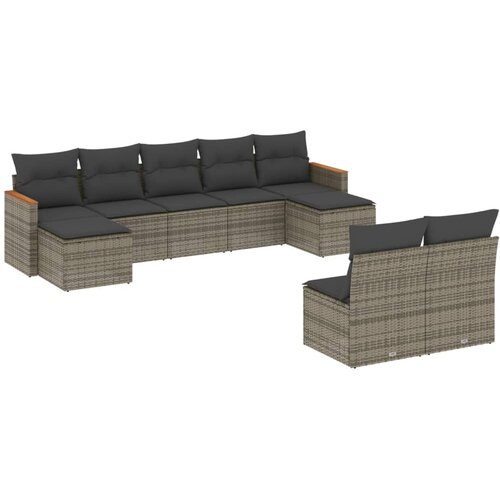  9-dijelni set vrtnih sofa od poliratana s jastucima sivi Slike