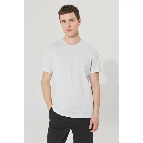 AC&Co / Altınyıldız Classics Men's Grey-white Easily Ironable Slim Fit Slim Fit Crewneck Jacquard Short Sleeved T-Shirt.