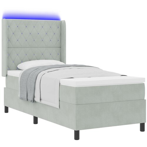 vidaXL Box Spring postelja z vzmetnico in LED lučko svetlo siva 90x200 cm žamet Cene