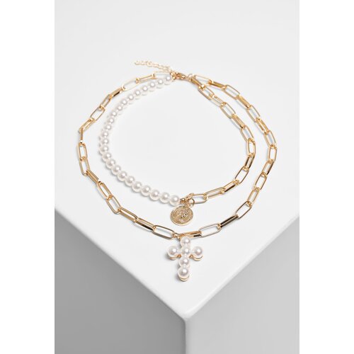 Urban Classics Accessoires Pearl Cross Layering Necklace Pearl White/Gold Slike