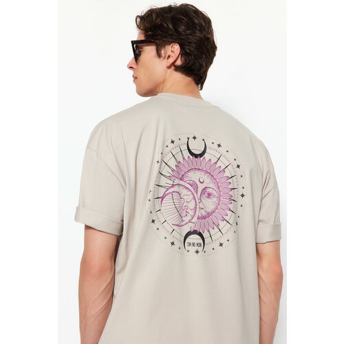 Trendyol Stone Men's Oversize/Wide Cut 100% Cotton Mystical Printed T-Shirt Slike