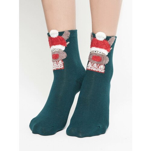 Yups Socks with reindeer application in a green Christmas hat Slike