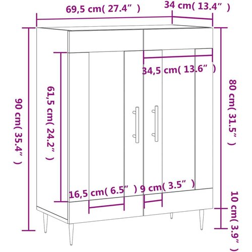 vidaXL Komoda boja dimljenog hrasta 69 5x34x90 cm konstruirano drvo Cijene