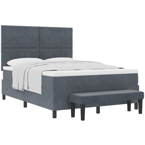 VidaXL Krevet s Podnicom s Madracem i Klupom Tamnosiva 140x190 cm Bar&amp;scaron;un Slike