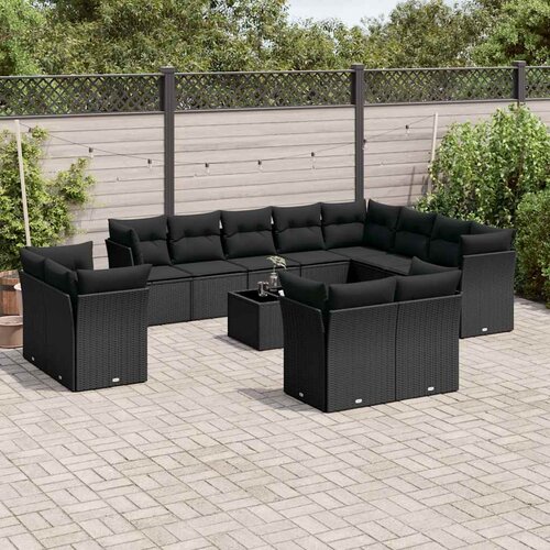  13-dijelni set vrtnih sofa s jastucima poliratan crni Slike