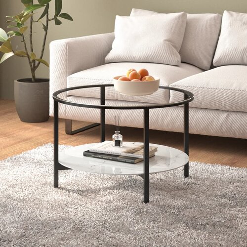 The Living Store Stolić za čaj crni i bijeli mramor 70 cm od kaljenog stakla Cijene