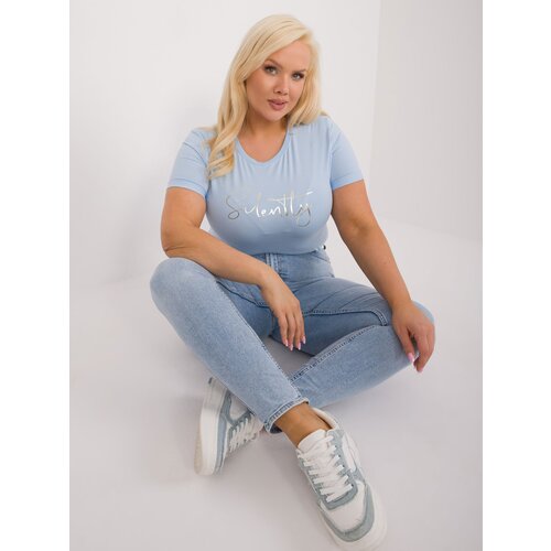 Fashion Hunters Light blue cotton T-shirt plus size with inscription Slike