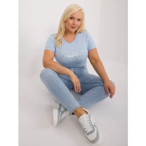 Fashion Hunters Light blue cotton T-shirt plus size with inscription
