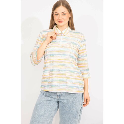 Şans women's colorful plus size cotton fabric front pat zipper colored blouse Slike