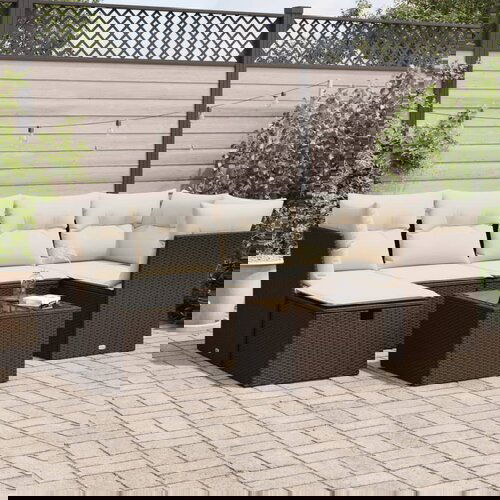 VidaXL 7-dijelni set vrtnih sofa od poliratana s jastucima smeđi Slike