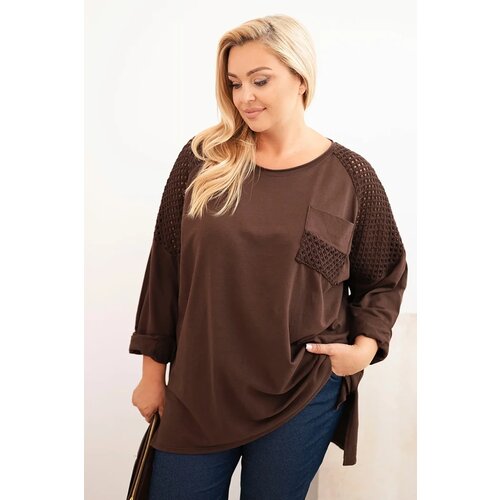 Kesi Włoski Women&amp;#039;s Plus Size cotton blouse with print brown Slike
