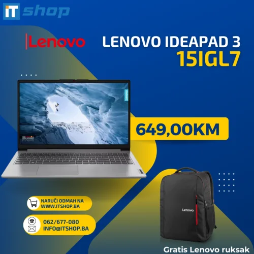 Lenovo IdeaPad 1 15IGL7, Celeron, 8GB, 256GB + RUKSAK GRATIS