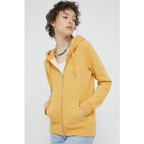 Superdry Bluza ženska, rumena barva, s kapuco Slike
