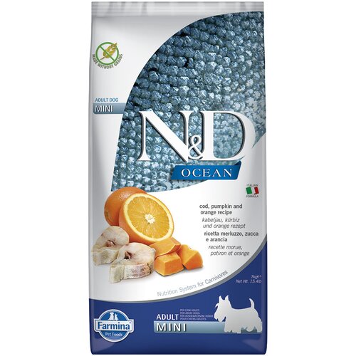 Farmina N&D Ocean Adult Mini s bakalarom, bundevom i narančom - 7 kg Cijene