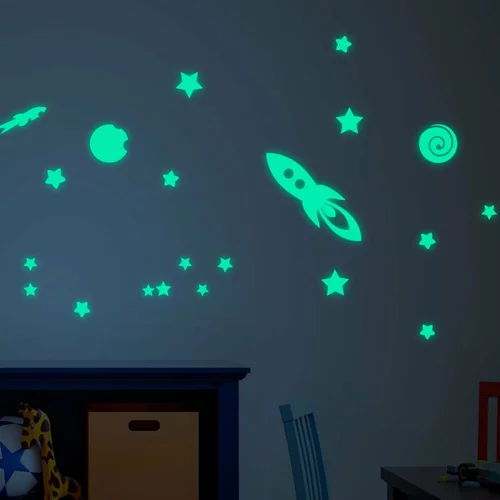 Ambiance Komplet otroških svetlečih stenskih nalepk Rockets Stars and Planets