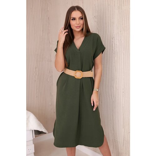 Kesi Włoski Dress with a decorative belt khaki Cijene