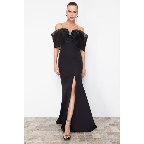 Trendyol Black Stone Printed Woven Long Evening Dress Slike