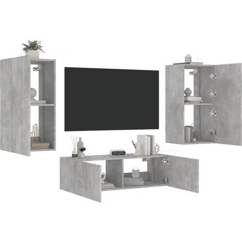  3-dijelni zidni TV ormarići s LED svjetlima siva boja betona