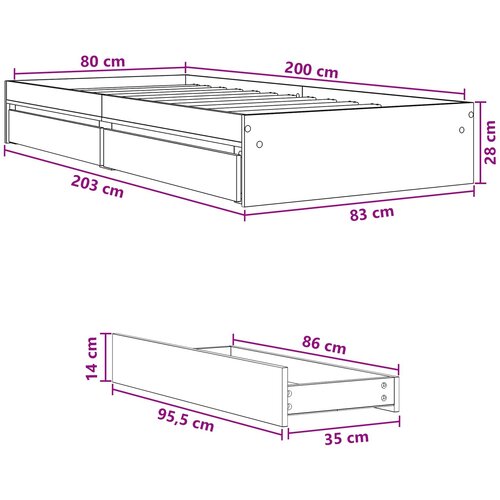  Okvir kreveta s pohranom s ladicama Betonska siva 80 x 200 cm Slike