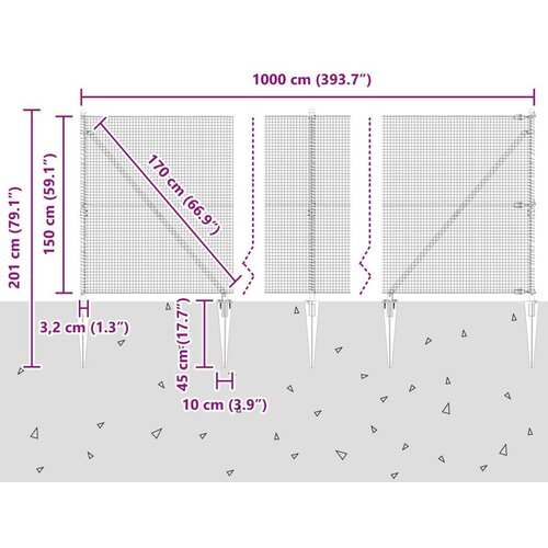 vidaXL Set stebričev za ograjo Set 2 Pocinkano jeklo 10 x 1.5 m Cene