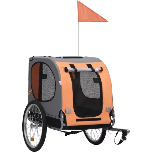 vidaXL Prikolica za bicikl za psa narančasto-siva
