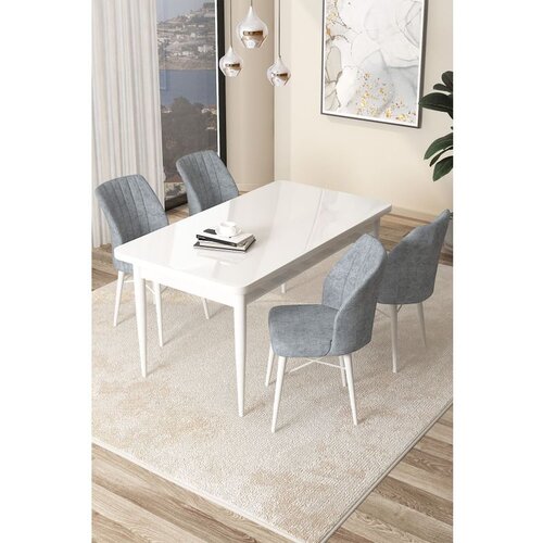 Hanah home Arp - White, Grey WhiteGrey Dining Table & Chairs Set (5 Pieces) Cene