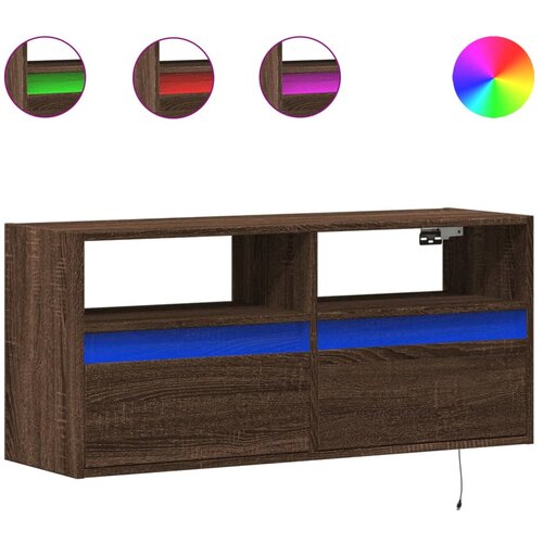 Maison Chic Stenska TV omarica - TV stojalo - Televizijska omarica z LED lučkami rjavi hrast 100x31x45 cm, (21700772) Slike