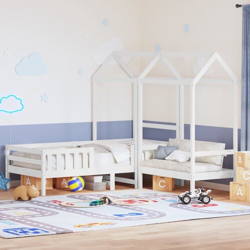  Set kreveta i klupe s krovom bijeli 75x190 cm puno drvo bor Cijene