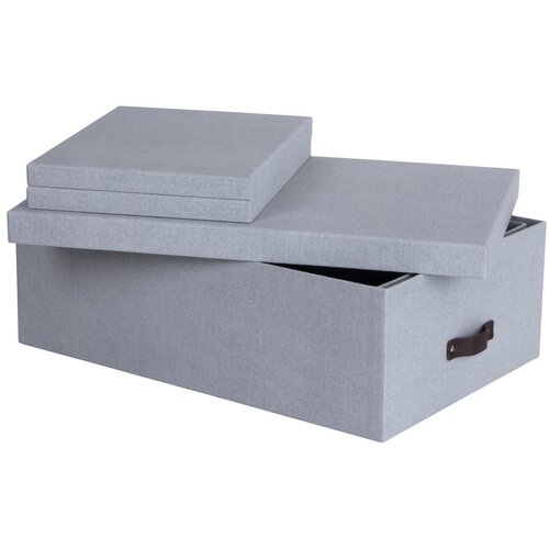 Bigso Box of Sweden Svetlo sive kartonaste &amp;scaron;katle s pokrovom za shranjevanje v kompletu 3 ks 31x47x15 cm Inge &amp;ndash; Slike