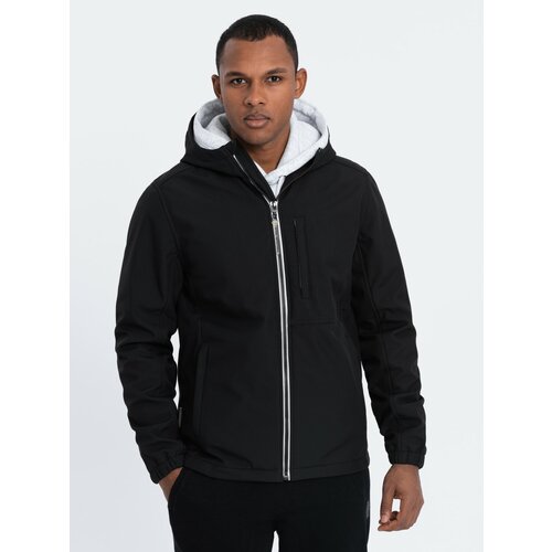 Ombre Men's SOFTSHELL jacket with fleece center - black Cene